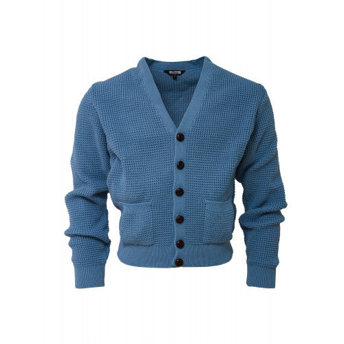Relco Waffle Knit Cardigan in Blue