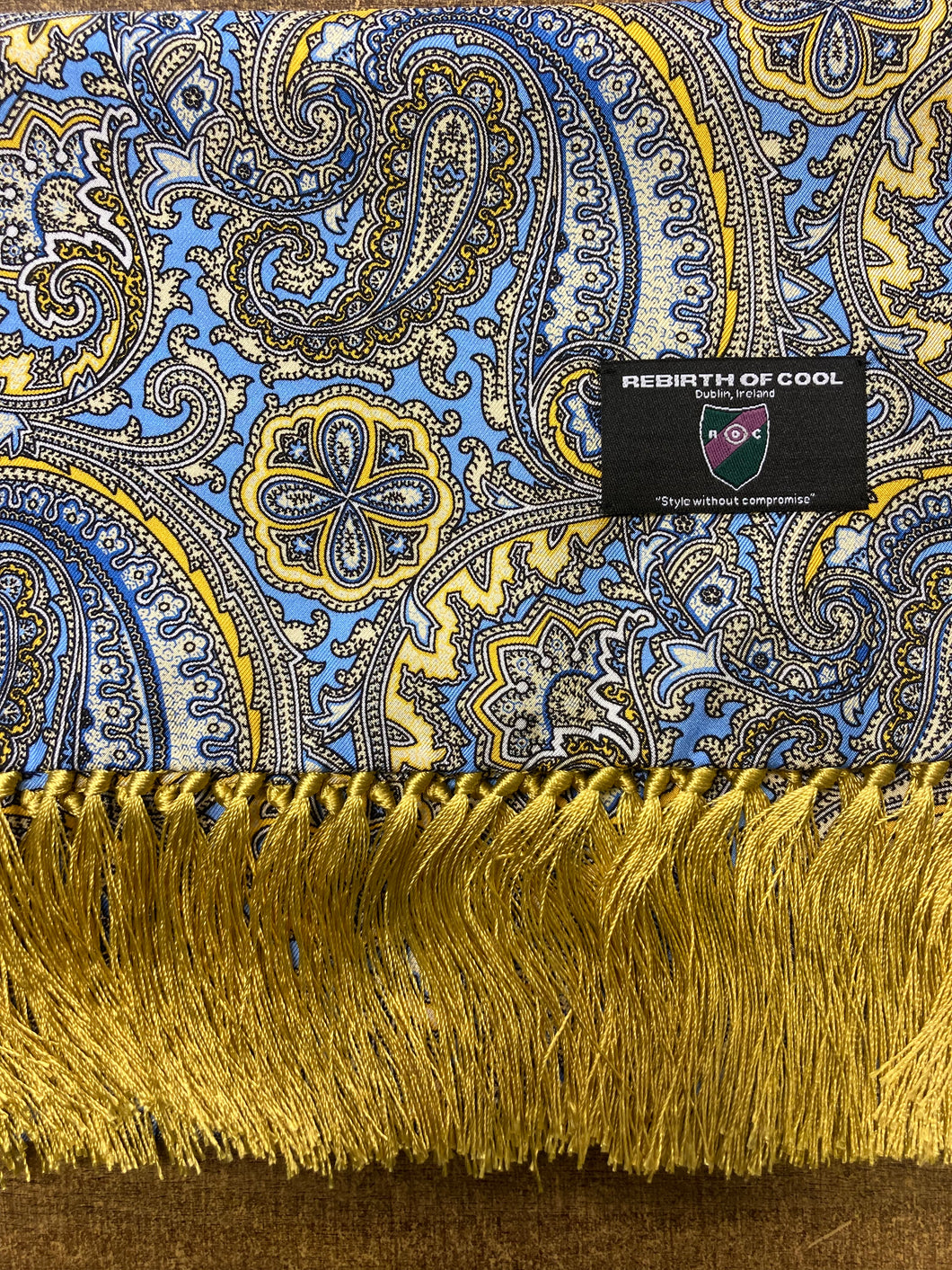 Rebirth of Cool 100% Silk Paisley scarf - Sky Blue & Gold