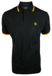 Trojan Black Polo with a classic double yellow tip on the collar and sleeve.