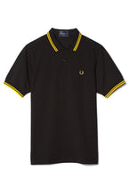 Load image into Gallery viewer, Fred Perry Black Polo with Yellow Twin Tipping
