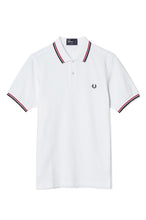 Load image into Gallery viewer, Fred Perry White Polo with Red &amp; Navy Twin Tipping
