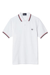 Fred Perry White Polo with Red & Navy Twin Tipping