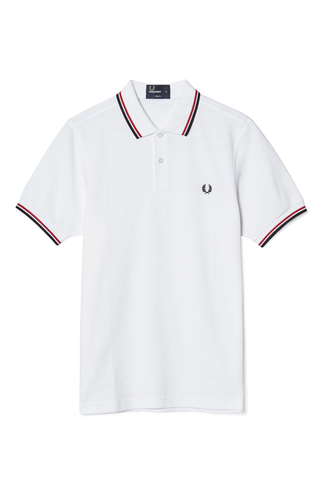 Fred Perry White Polo with Red & Navy Twin Tipping