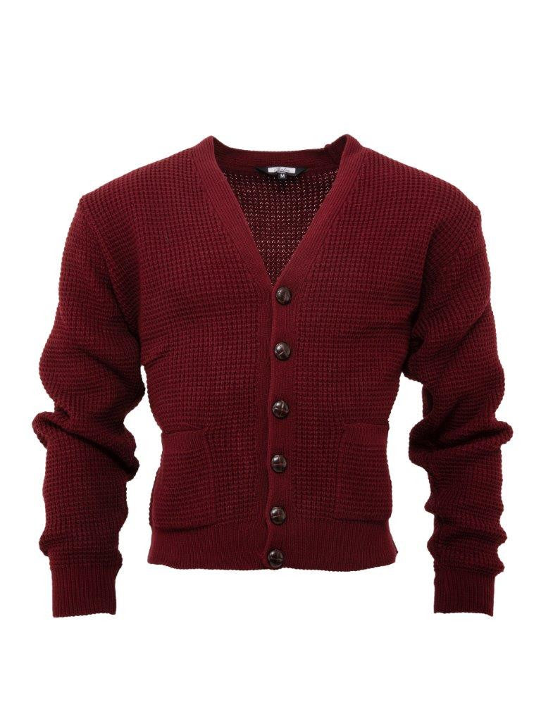 Relco Waffle Knit Cardigan in Burgundy