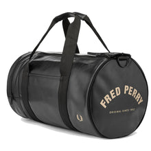 Load image into Gallery viewer, Fred Perry Black &amp; Gold Barrel Bag
