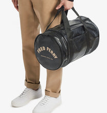 Load image into Gallery viewer, Fred Perry Black &amp; Gold Barrel Bag
