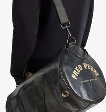 Load image into Gallery viewer, Fred Perry Black &amp; Gold Barrel Bag
