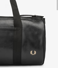 Load image into Gallery viewer, Fred Perry Black &amp; Gold Barrel Bag
