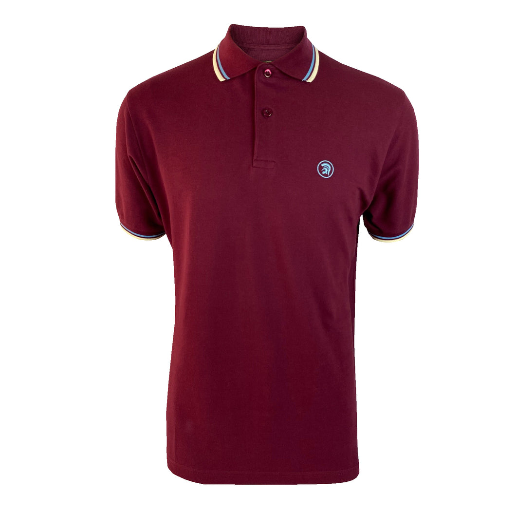 Trojan Port Polo with a sky blue/white tip on collar and sleeve