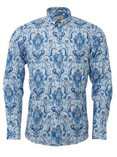Load image into Gallery viewer, Relco long sleeve White and Blue Paisley shirt
