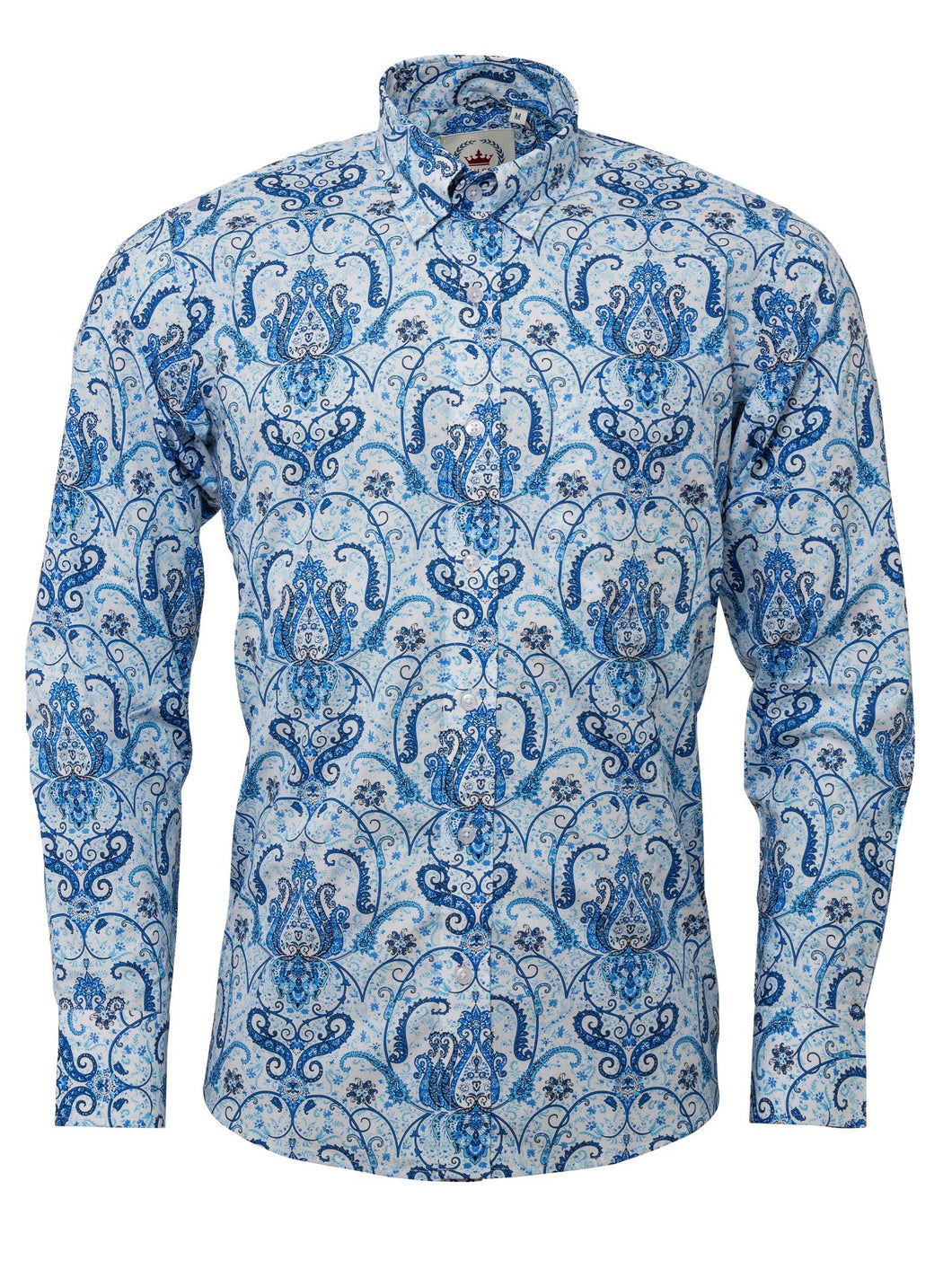 Relco long sleeve White and Blue Paisley shirt
