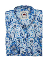 Load image into Gallery viewer, Relco long sleeve White and Blue Paisley shirt
